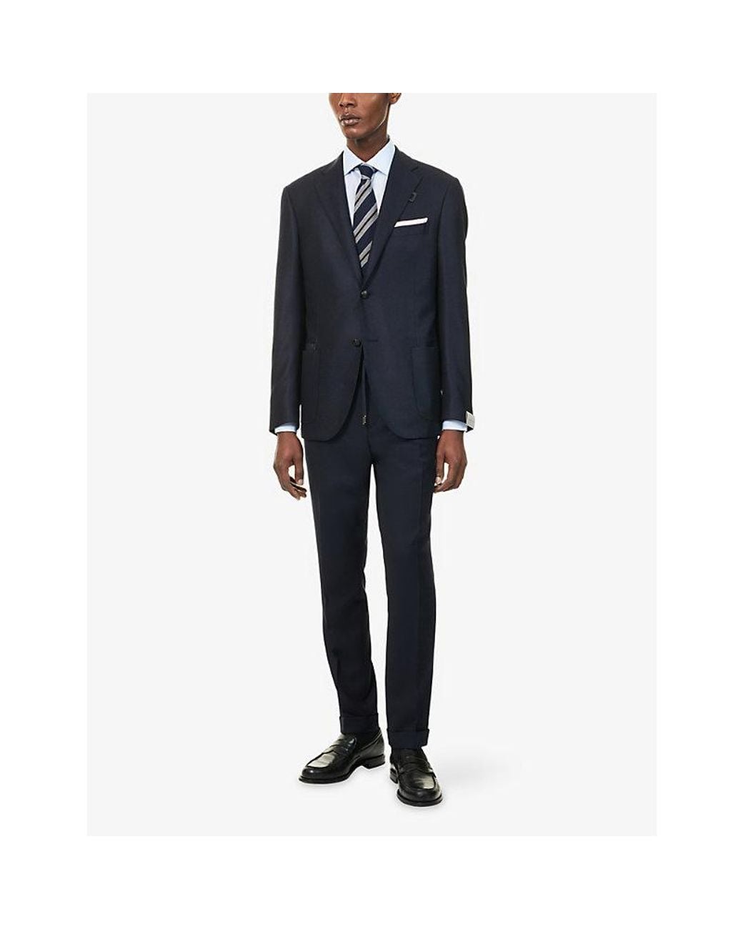 Corneliani Blue Leather-Tab Single-Breasted Wool And Cashmere-Blend Jacket for men