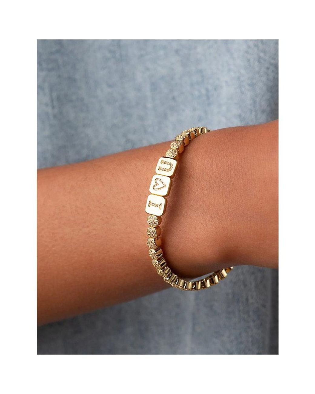Lisa Gozlan Metallic I Love You Pavé 18Ct-Plated Brass And Cubic Zirconia Bracelet