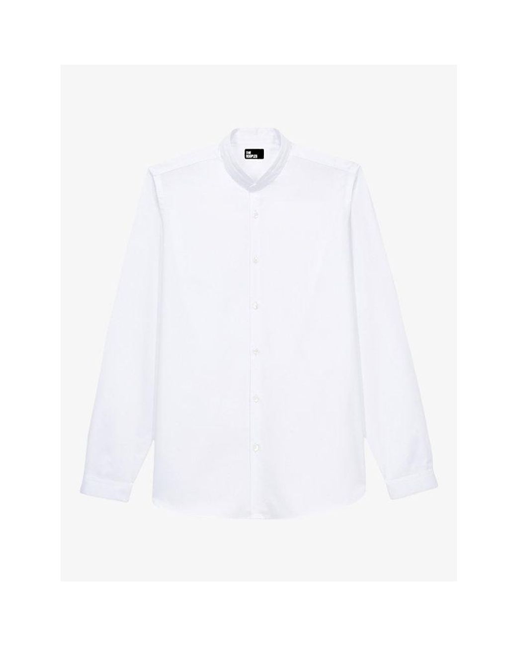 The Kooples White Curved-Hem Slim-Fit Cotton Shirt for men