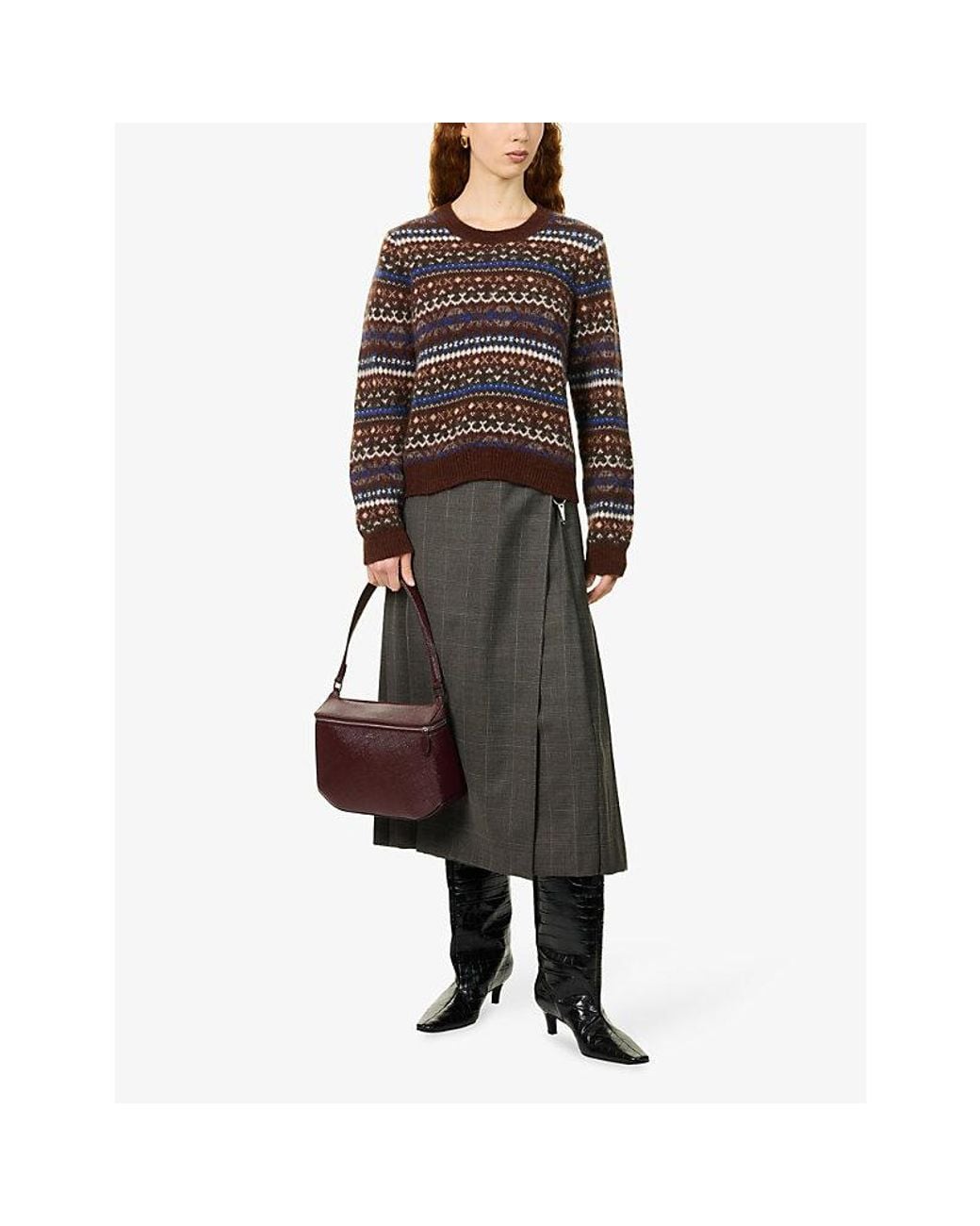 ME+EM Brown Lofty Fairisle Relaxed Wool-Blend Knit Jumper