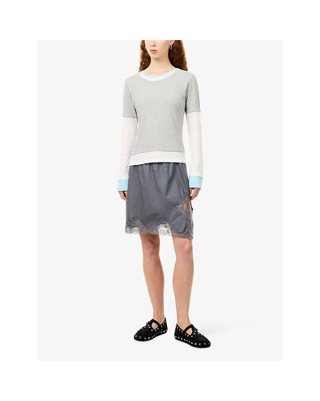 GIMAGUAS Gray Katalin Lace-Trim Cotton Mini Skirt