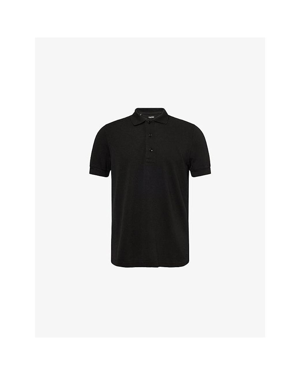 Tom Ford Black Short-Sleeve Lyocell-Cotton Piquet Polo Shirt for men