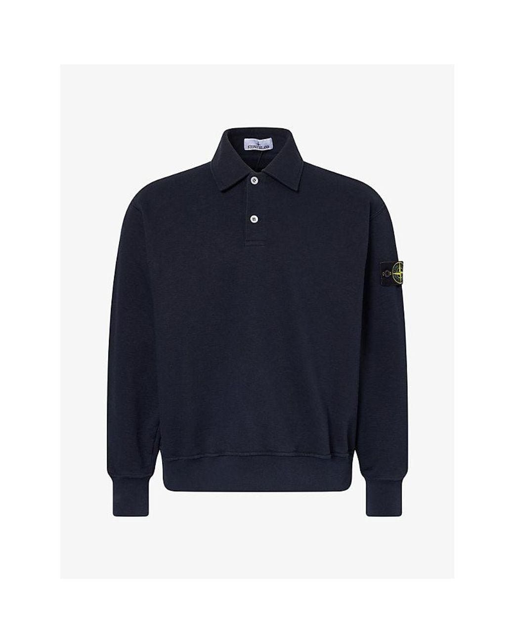 Stone Island Blue Tubular Oversized Polo Cotton Fleece Sweatshirt for men