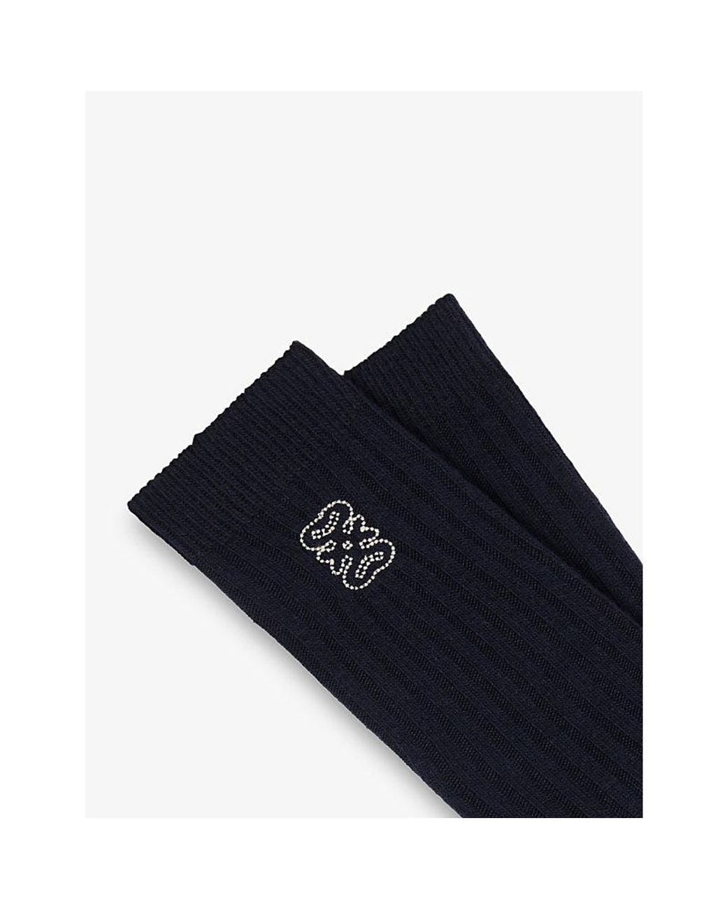 Sandro Blue Ribbed Logo-Embroidered Wool And Cashmere-Blend Socks