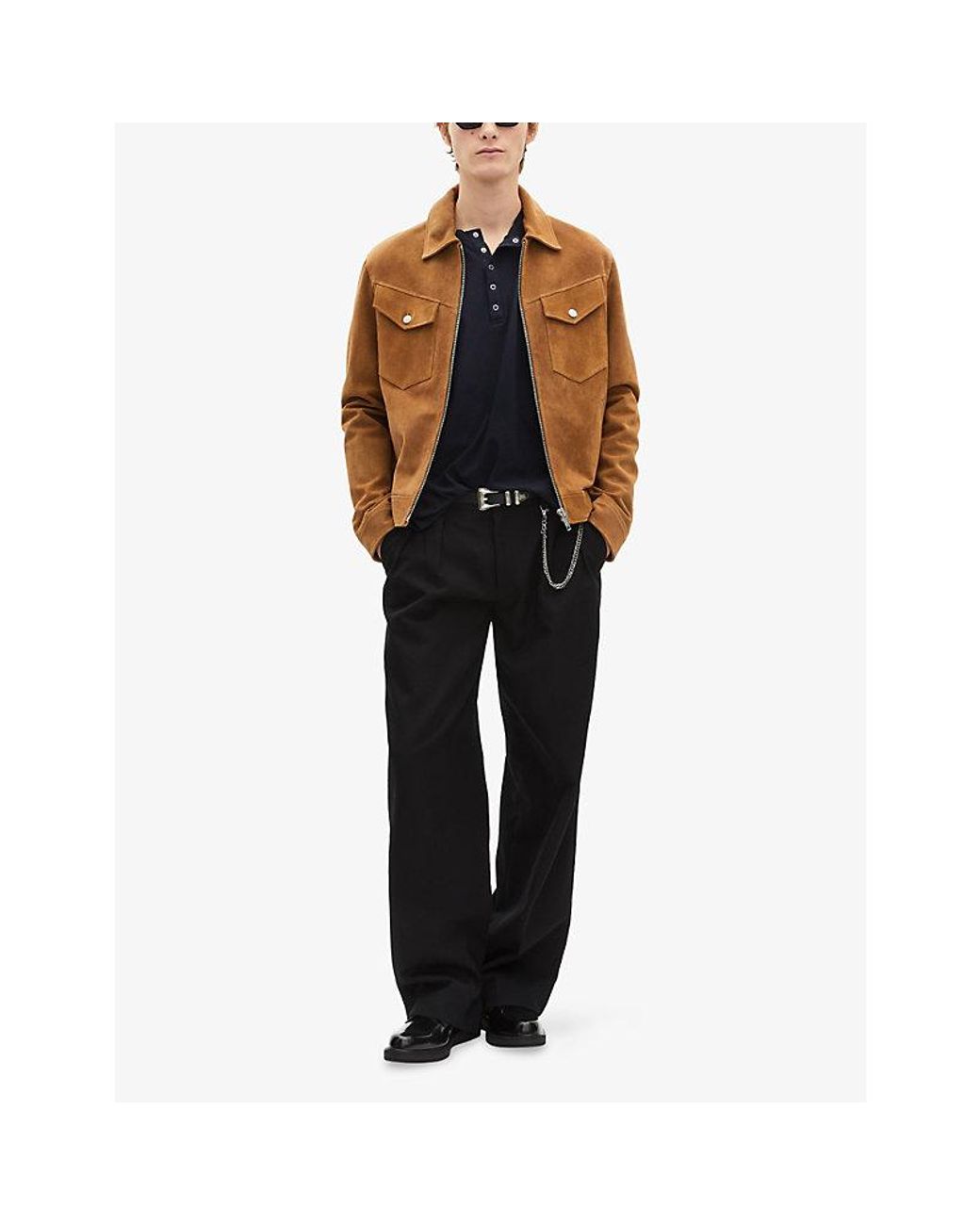 The Kooples Brown Four-Pocket Zip-Up Suede Jacket for men