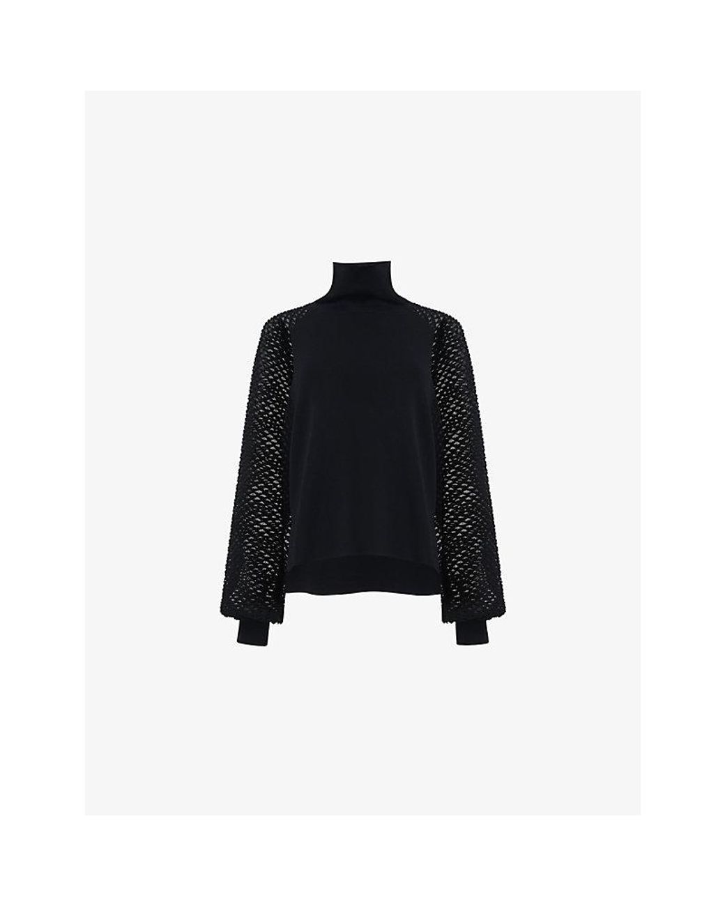 eem Black Mesh-Sleeve Knitted Jumper