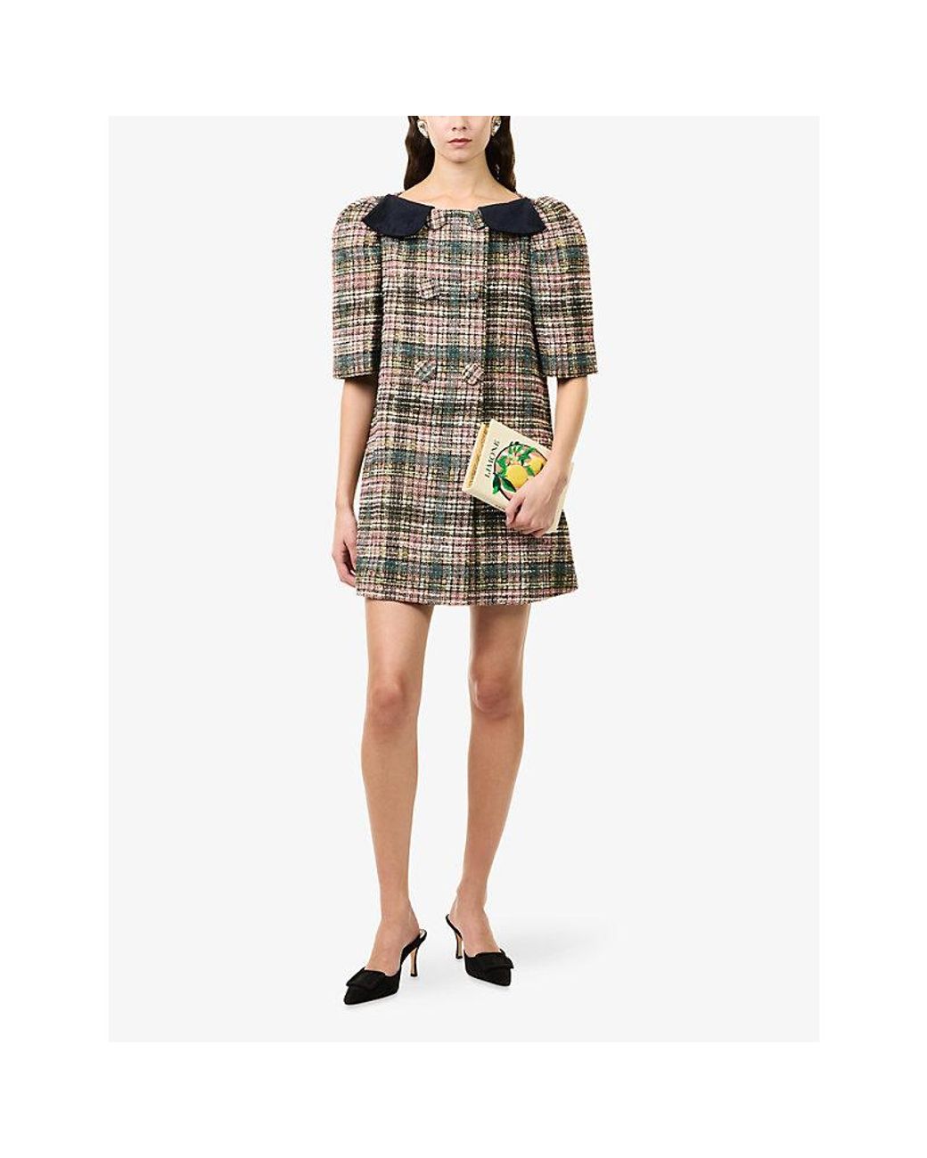 ShuShu/Tong Multicolor Contrast-Collar Checked Woven Coat