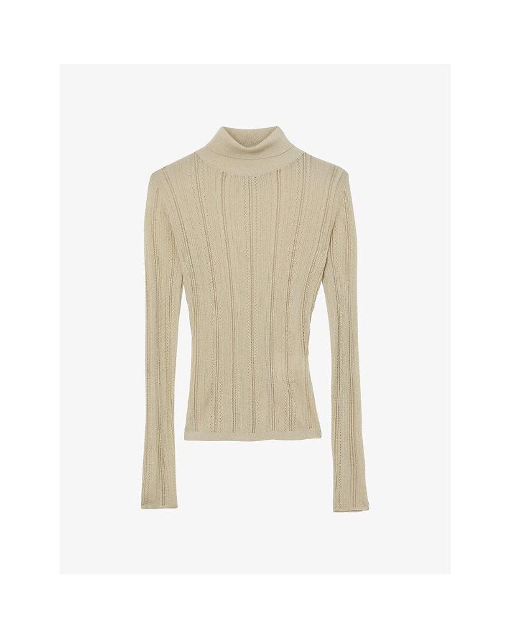 Reiss Natural Sutton Metallic Roll-Neck Knitted Top