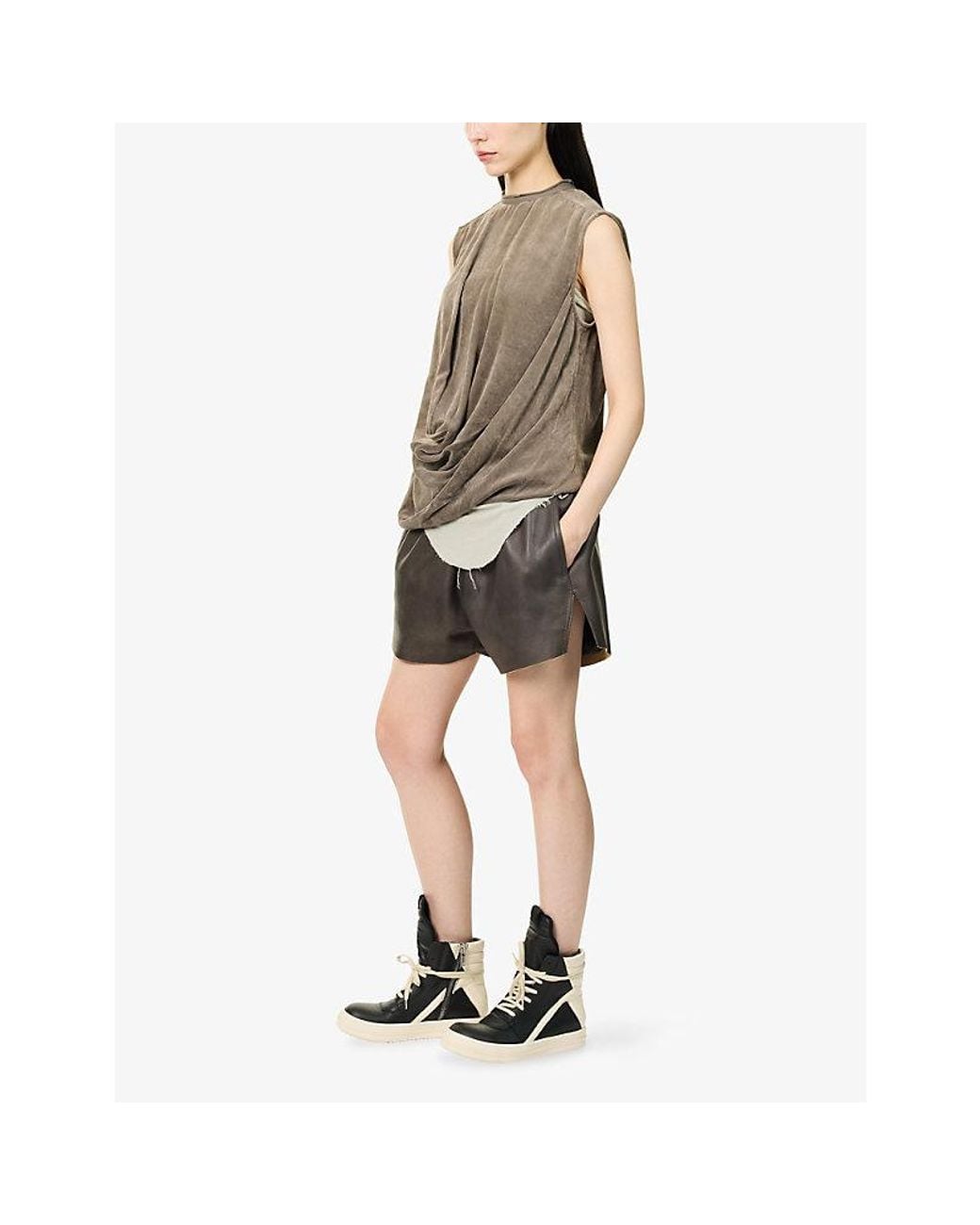 Rick Owens Gray Elasticated-Waist Leather Shorts