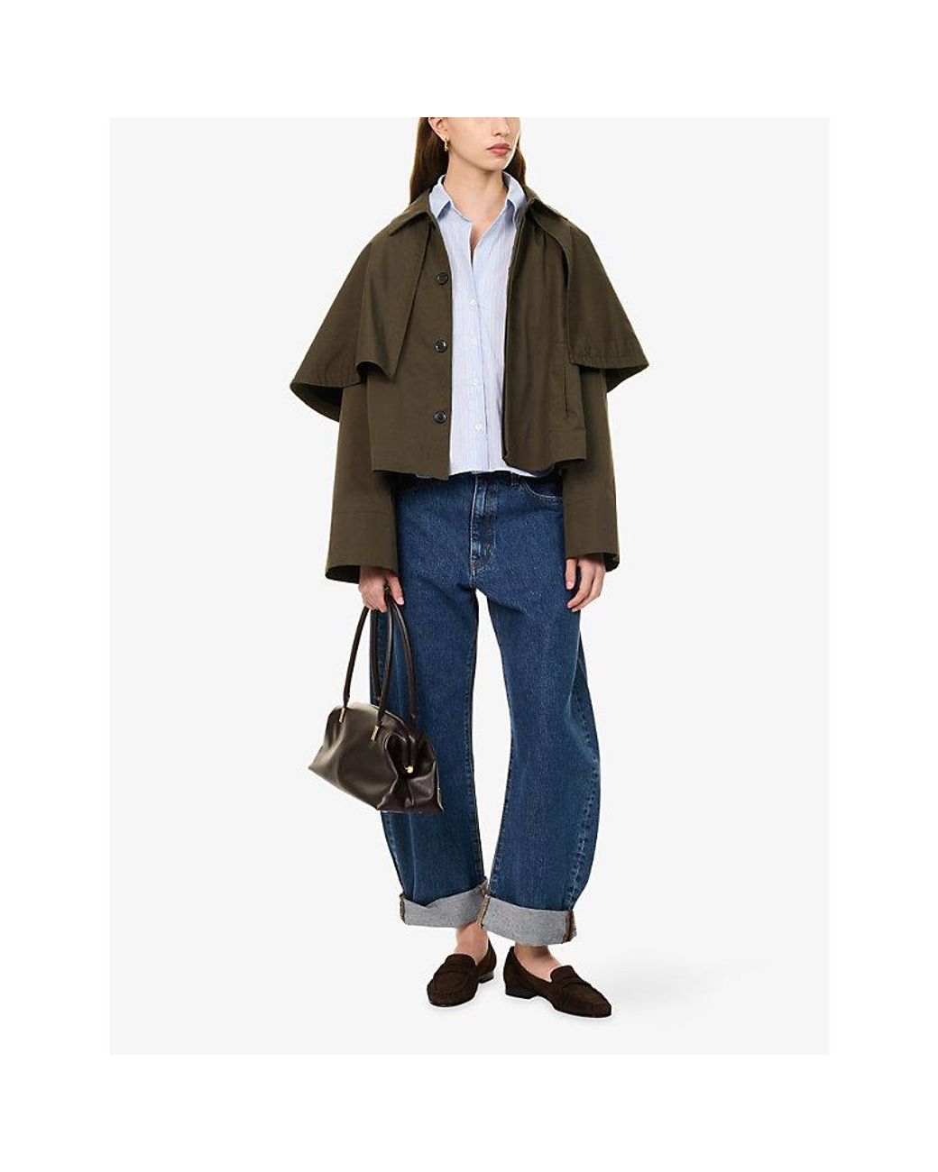 FRAME Green The Paddock Cape Cotton Jacket