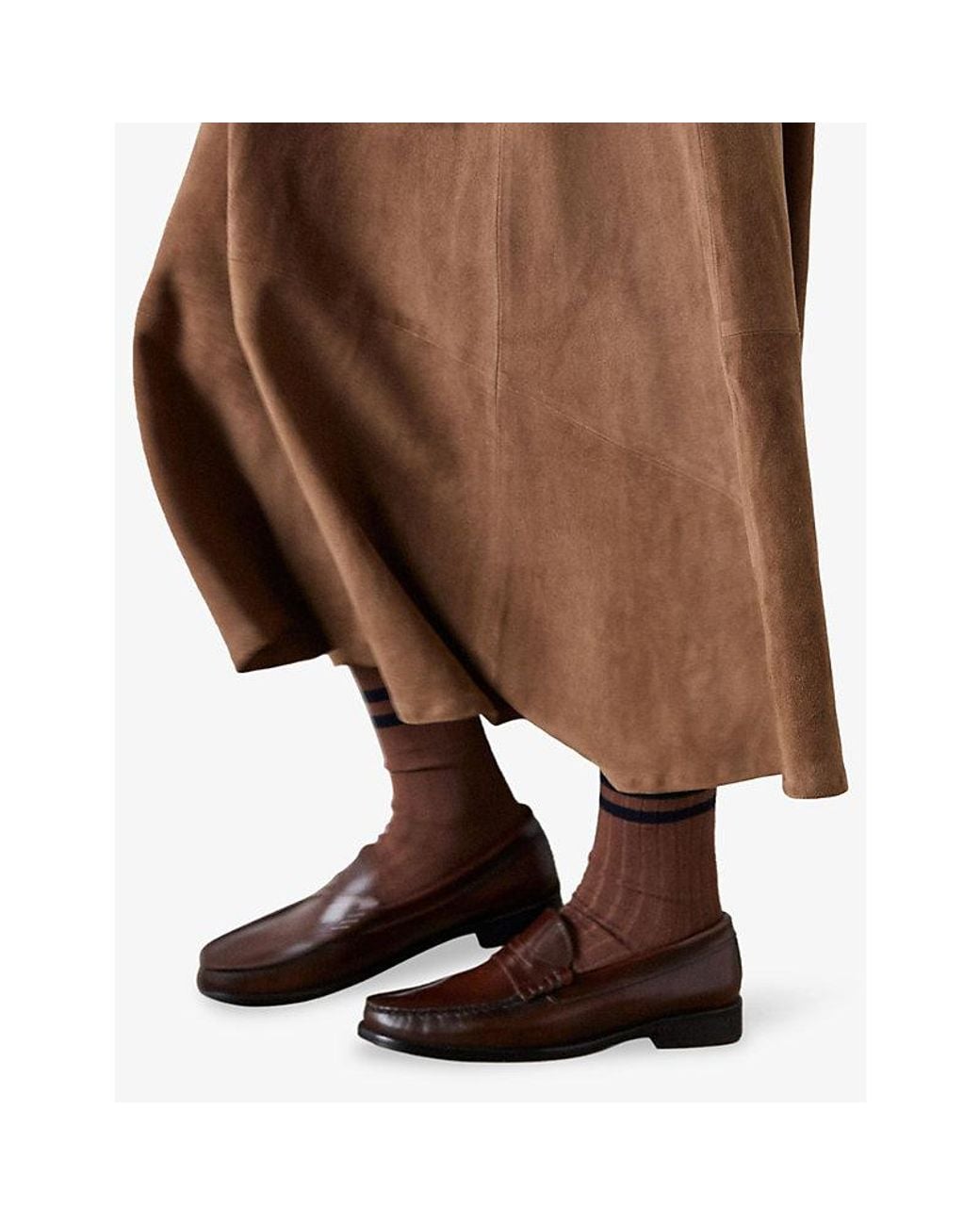 Whistles Brown Striped Ribbed Cotton-Blend Socks
