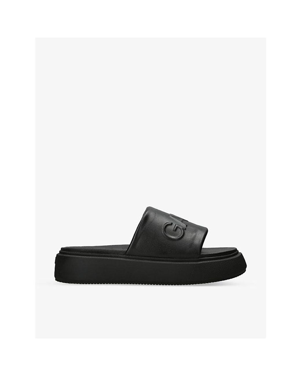 Ganni Black Logo-Embossed Flatform Faux-Leather Sandals