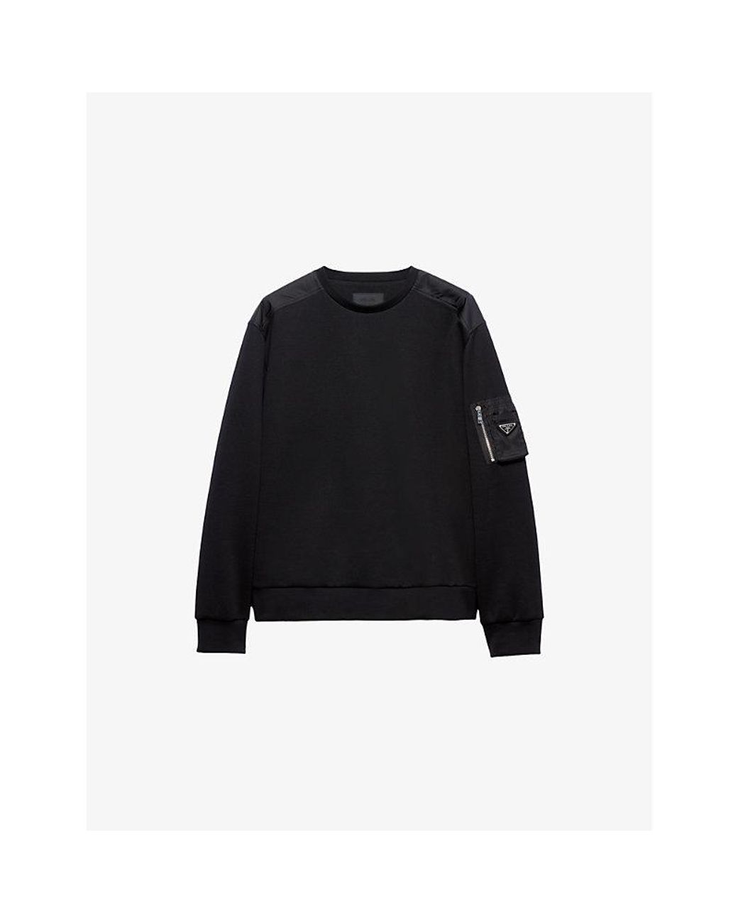 Prada Black Re-Nylon Patch Crewneck Cotton-Jersey Sweatshirt for men