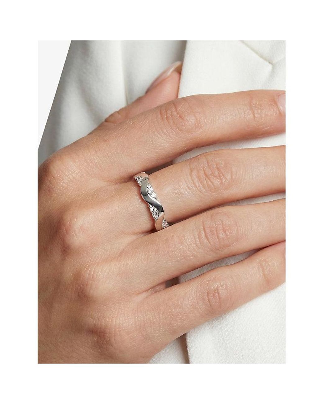 Sif Jakobs White Ellera Waves Altro Rhodium-Plated 925 Sterling- And Cubic-Zirconia Ring