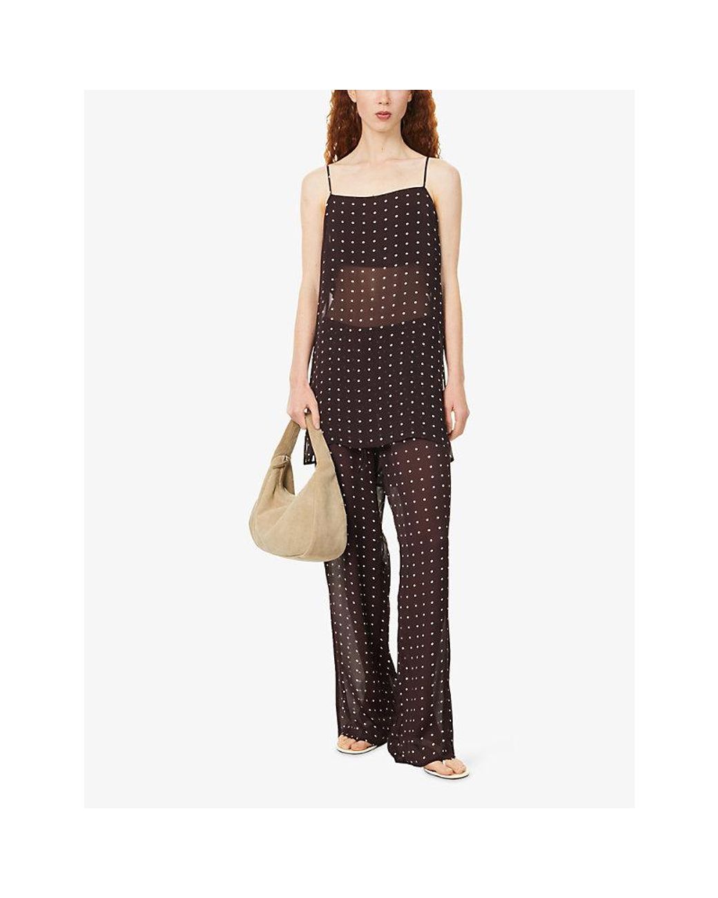 Dissh Brown Vanessa Polka Dot Sheer Woven Trousers