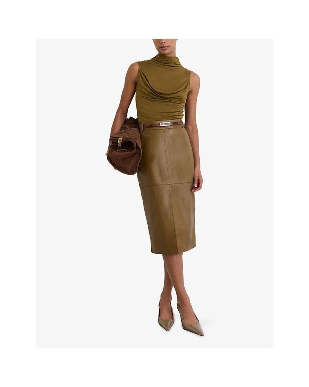 Reiss Green Corinne Draped Sleeveless Modal And Cashmere-Blend Top
