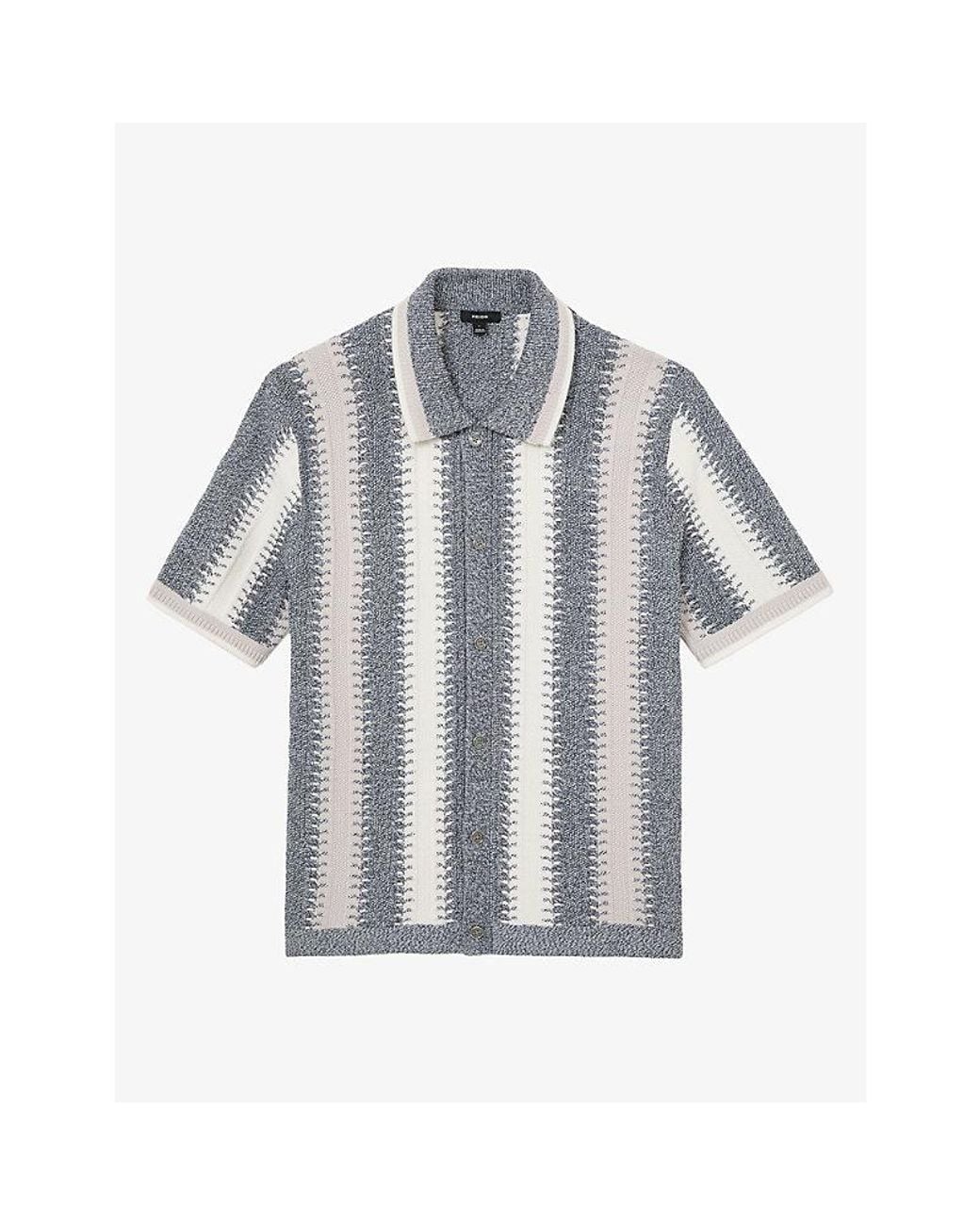 Reiss Blue Dale Striped Short-Sleeve Knitted Shirt for men