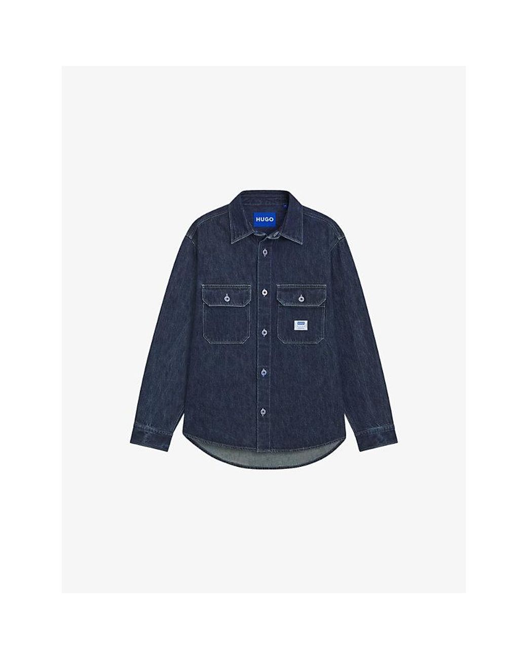 HUGO Blue Branded Oversized Denim Shirt for men