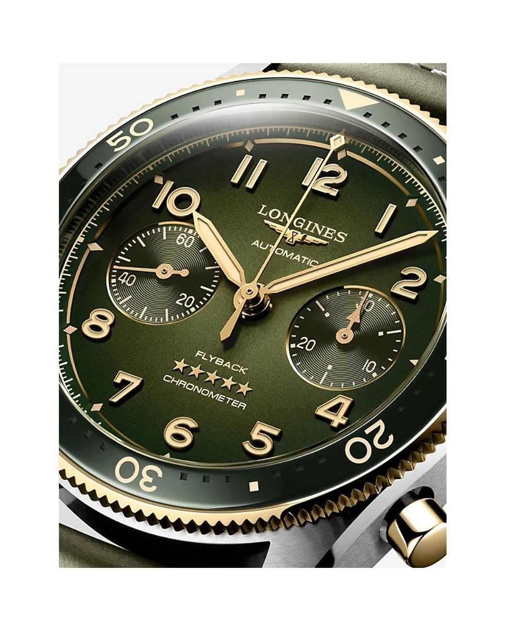 Longines Green L3.821.5.53.2 Spirit Flyback Chronograph Ceramic Bezel Stainless-Steel Automatic Watch for men
