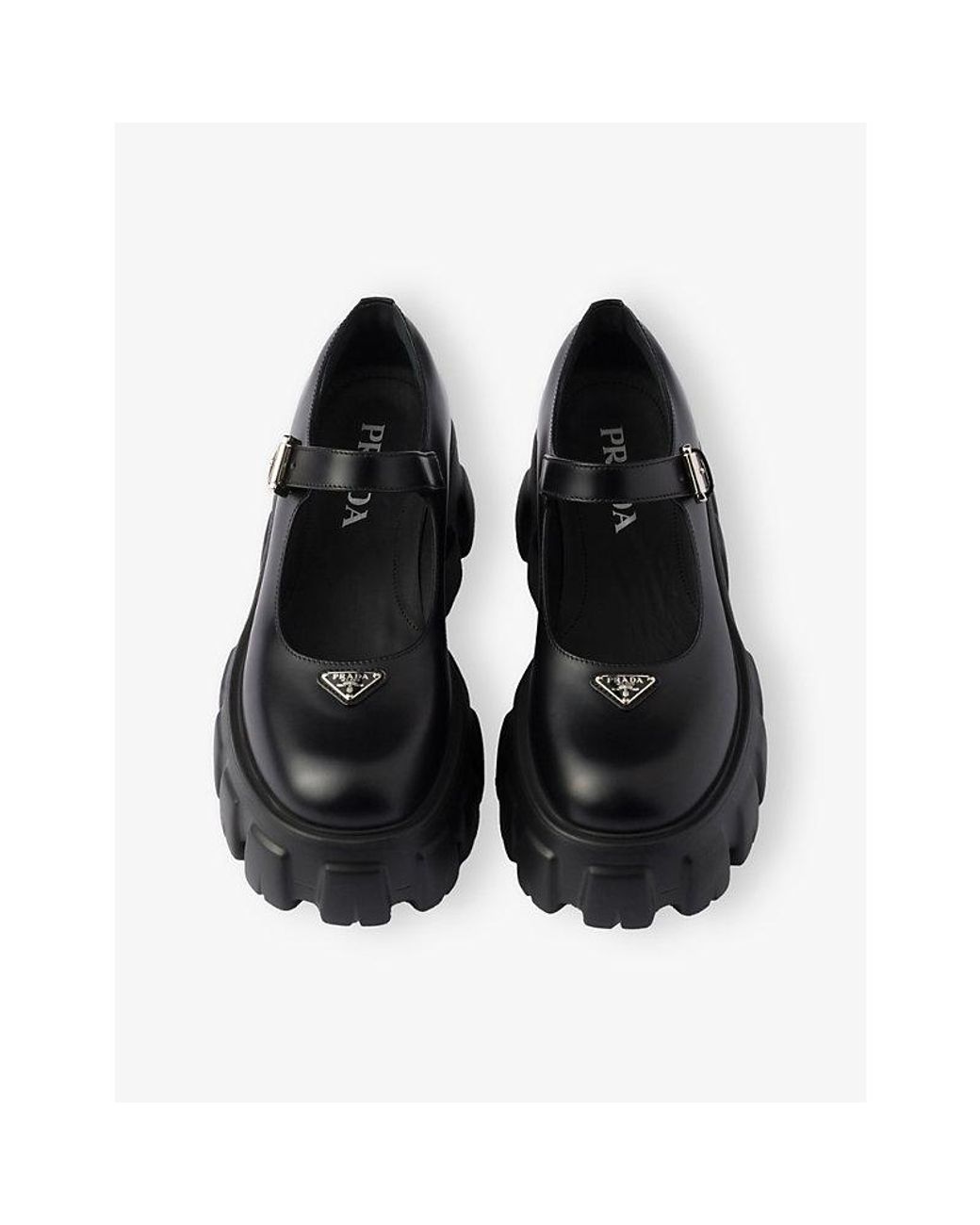 Prada Black Brushed Leather Monolith Mary Janes