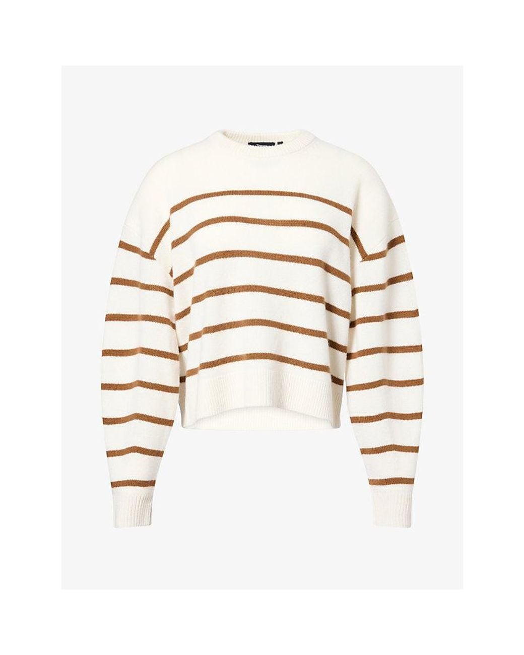 Theory White Striped Crewneck Cashmere Jumper