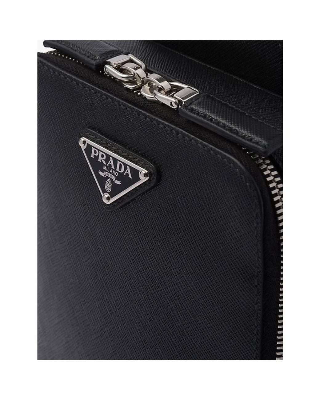 Prada Black Brique Saffiano Logo-Plaque Leather Shoulder Bag for men