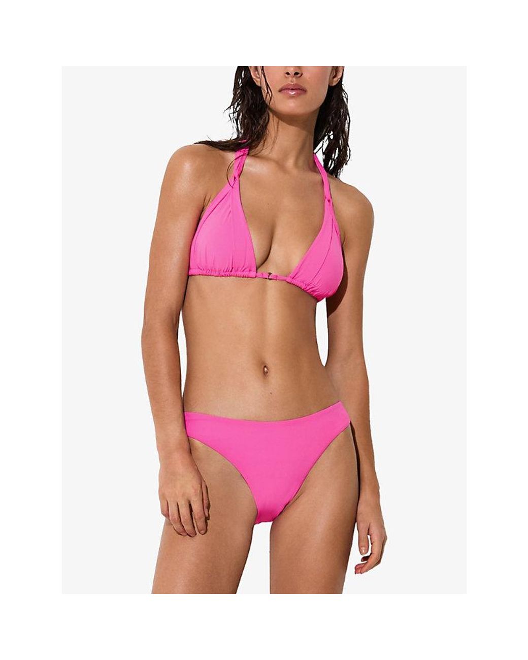 Reiss Pink Matilda Triangle-Cup Stretch-Woven Bikini Top
