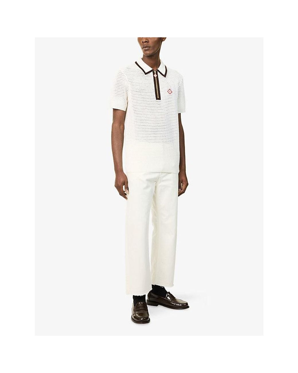 Casablanca White Waffle Stitch Wool Polo Shirt for men