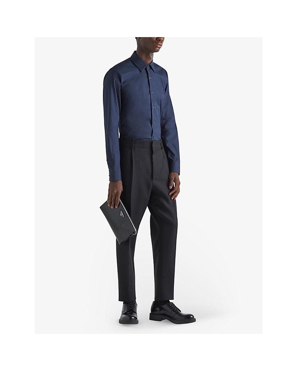 Prada Blue Collared Slim-Fit Cotton-Blend Shirt for men