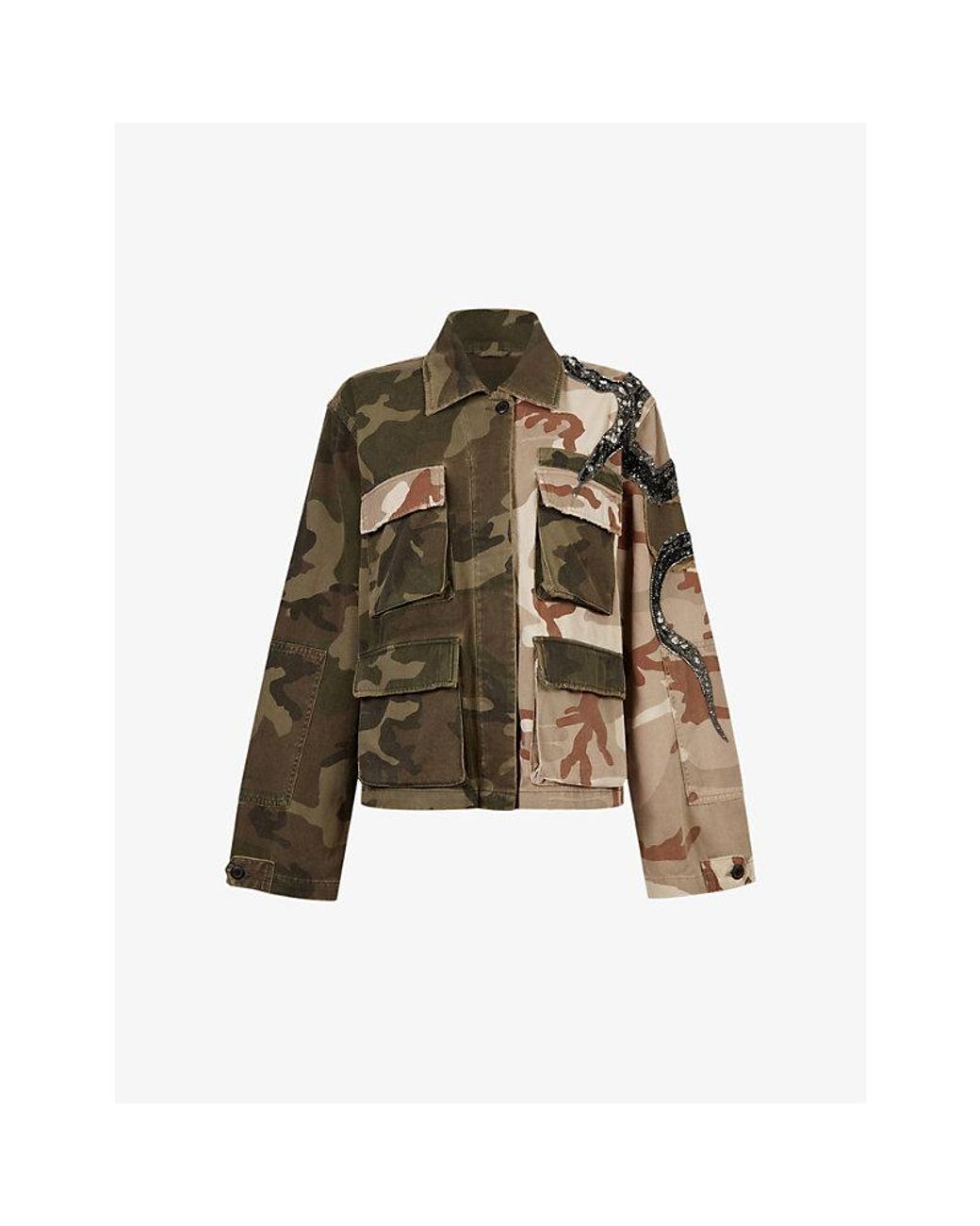 AllSaints Finch Shoulderembellished Camouflage Cotton Jacket Lyst