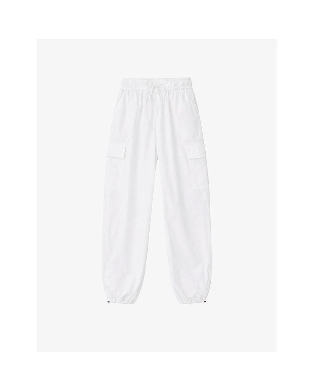 Ro&zo White Cuffed Drawstring-Waist Cotton Trousers