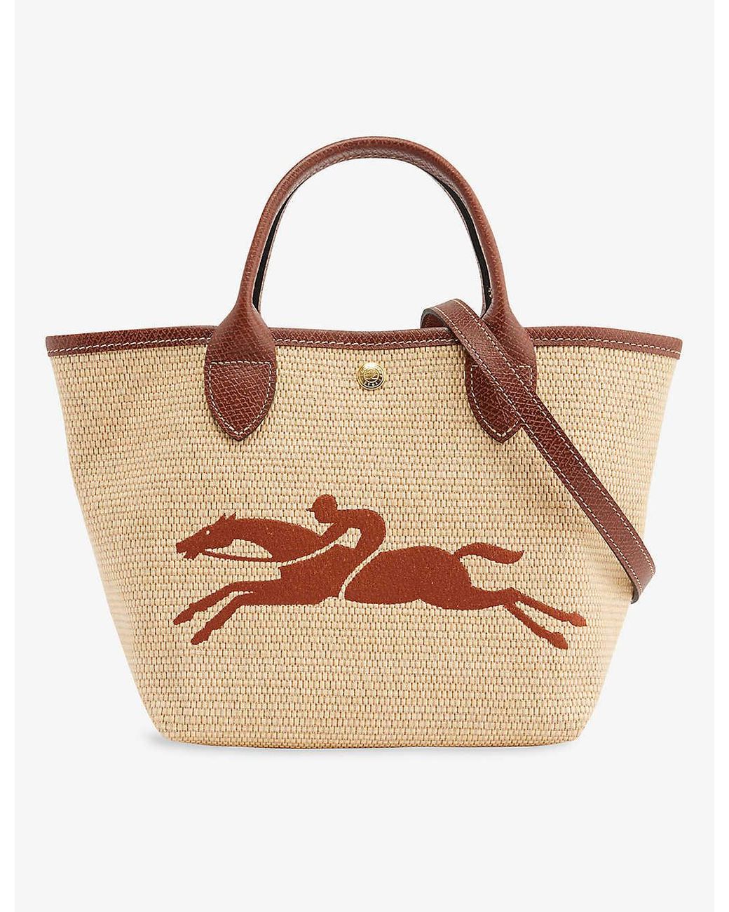 Longchamp Le Panier Logo-embroidered Canvas Top-handle Bag in Brown | Lyst