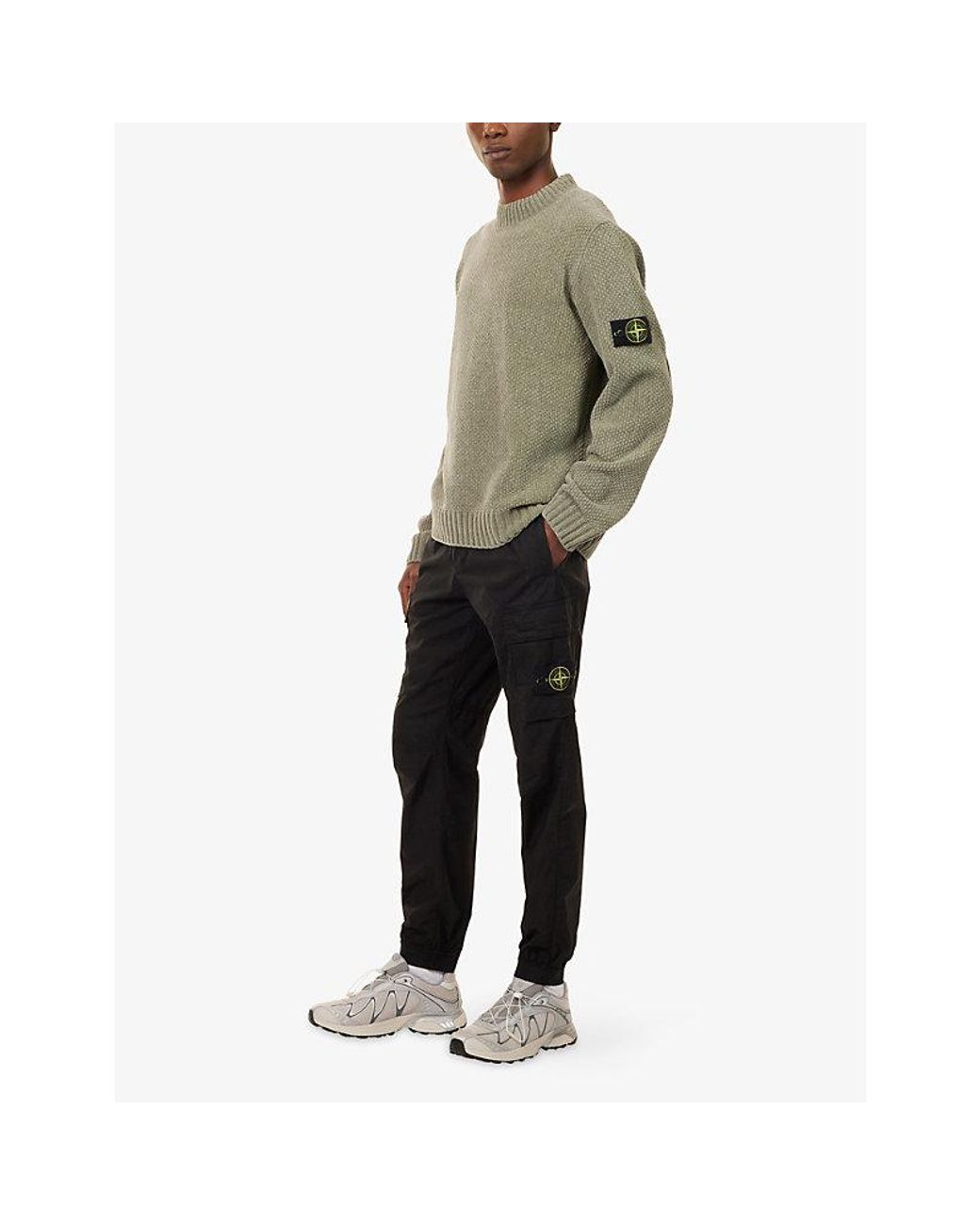 Stone Island Black Paracadute Cotton Cargo Trousers for men
