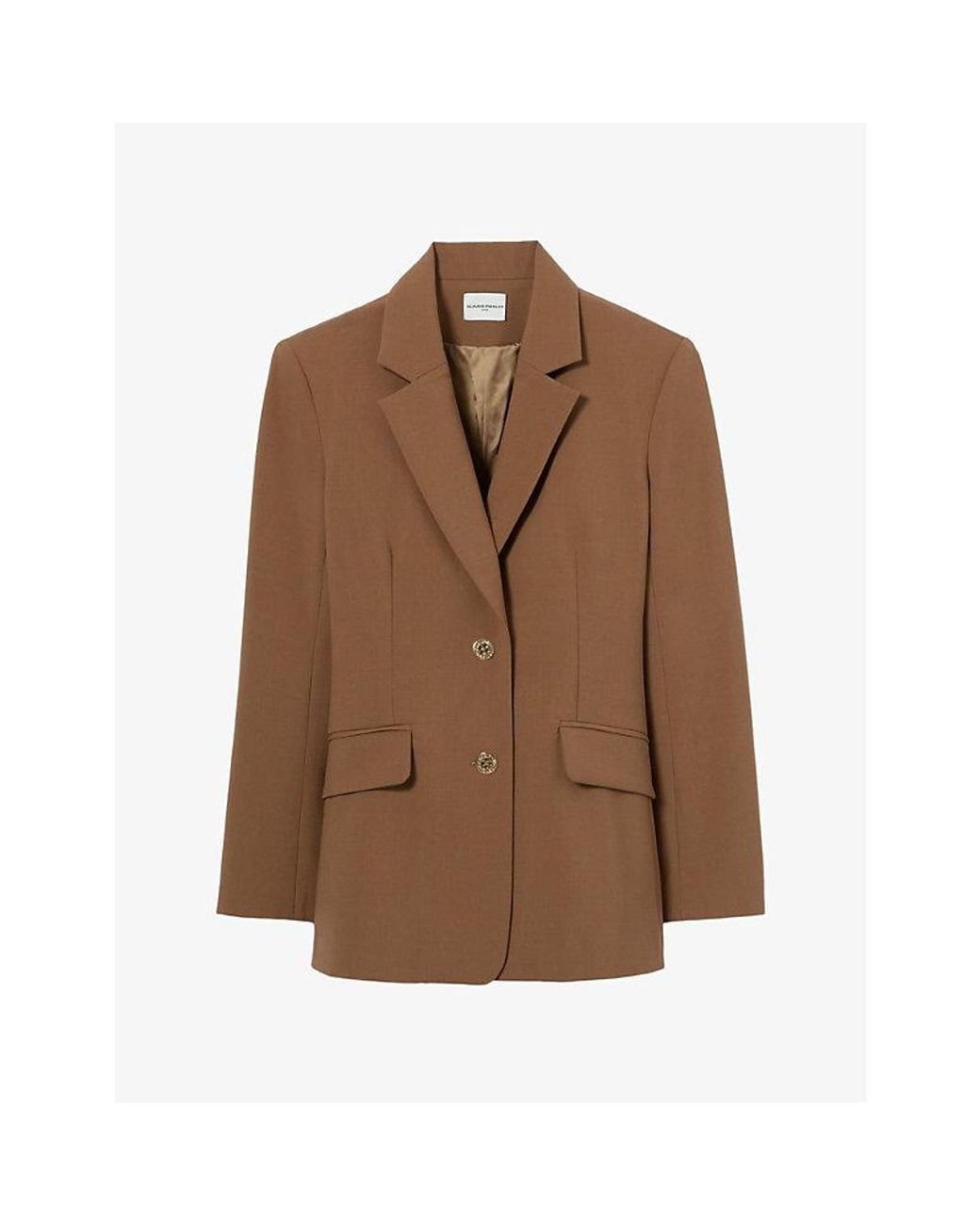 Claudie Pierlot Brown Notch-Lapel Slim-Fit Wool-Blend Jacket