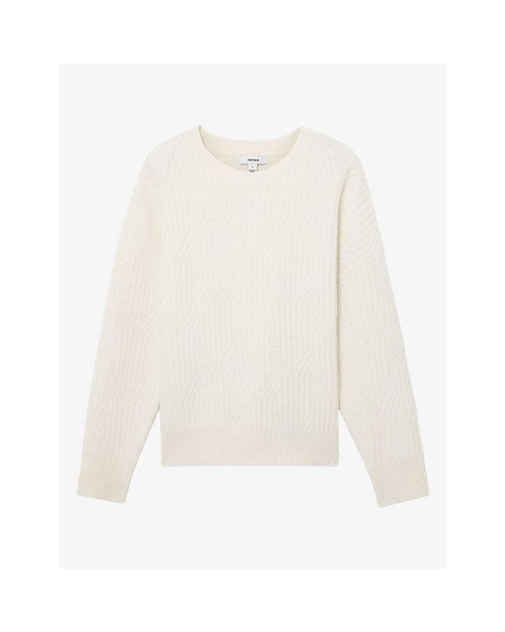 Reiss White Leah Jacquard-Knit Wool And Cashmere Jumper
