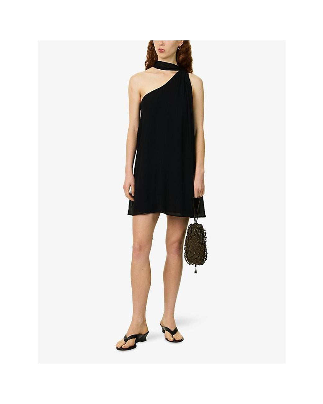 Reformation Blue Meena Neck-Tie Georgette Mini Dress