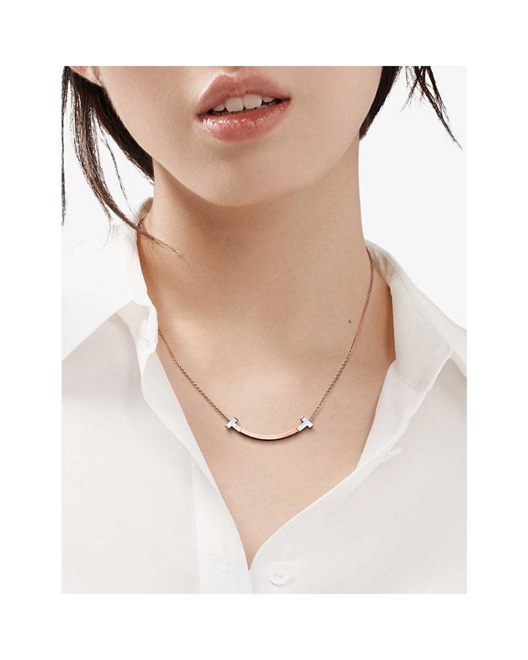 Tiffany & Co Metallic Tiffany T Smile Medium 18Ct Rose- And Mother-Of-Pearl Pendant Necklace