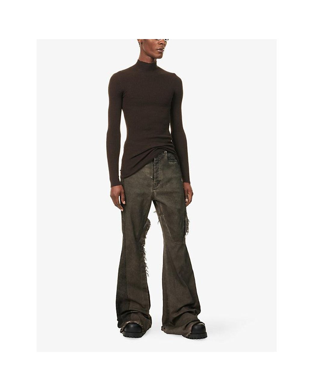 Rick Owens Black Turtle-Neck Ribbed Knit-Wool Top for men