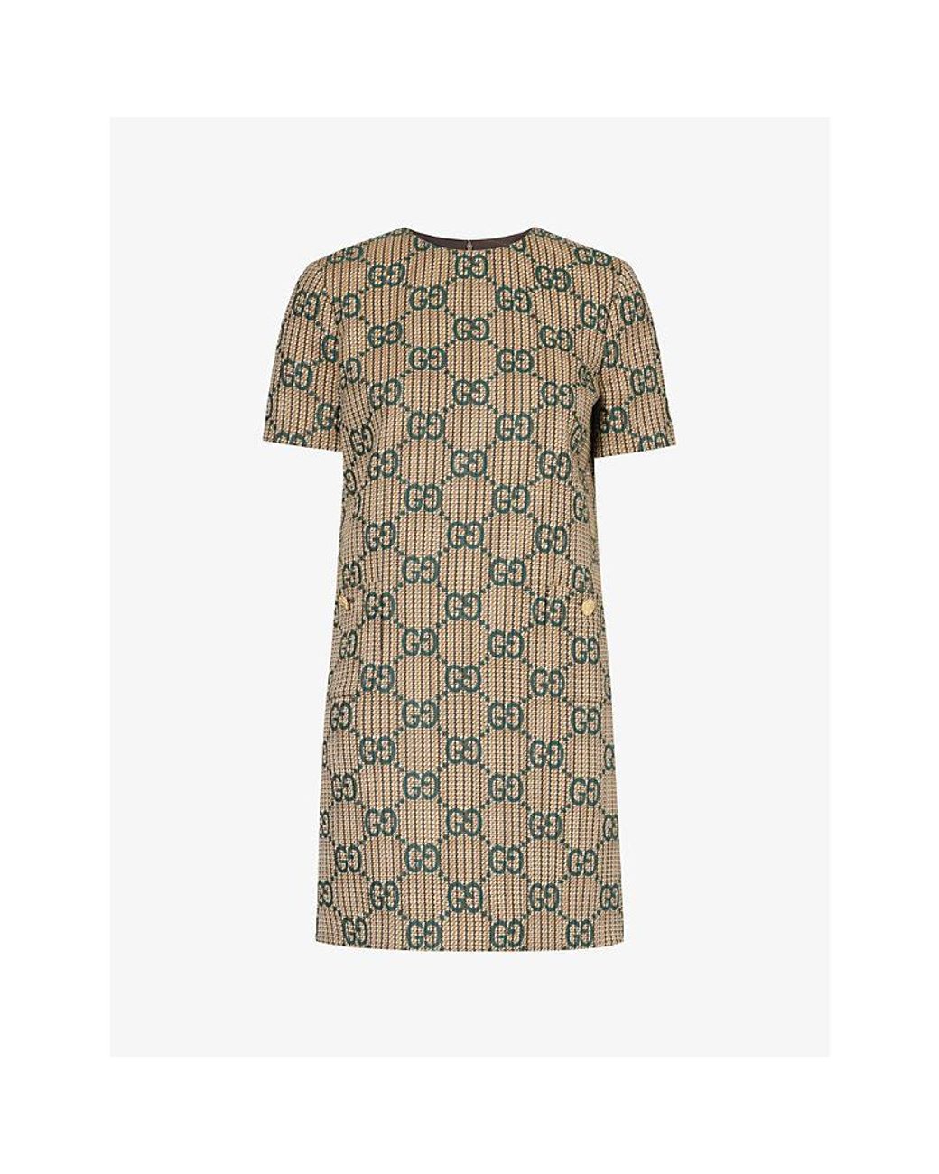 green emerald velvet dress Tweed Mini Dress with Round Neckline and Pearl Button Detail main image 1