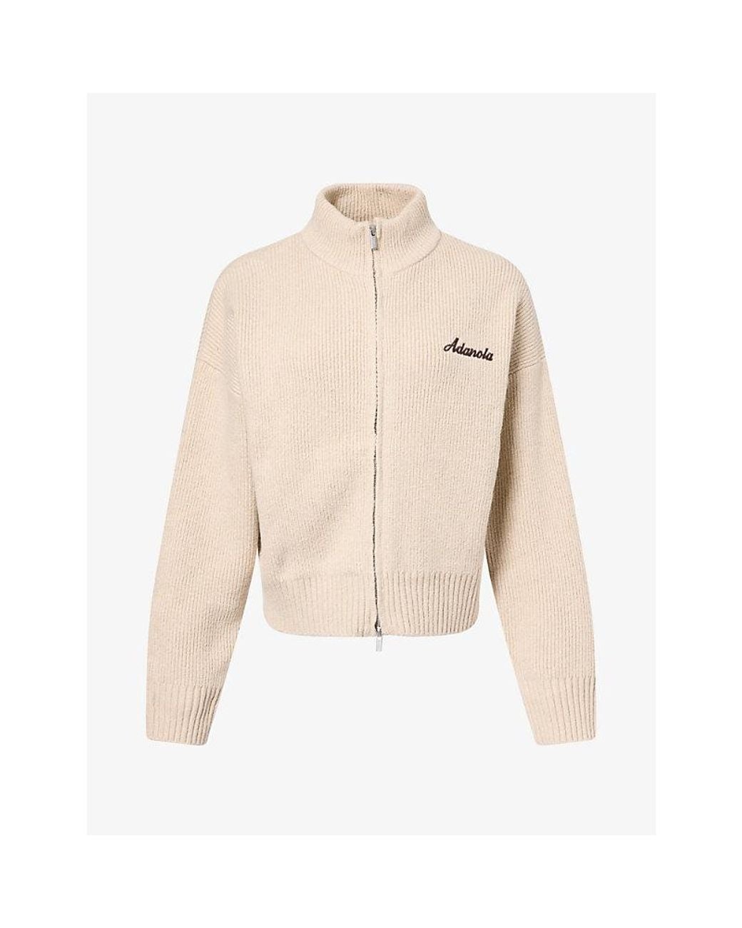 ADANOLA Natural Funnel-Neck Zip-Up Cotton-Knit Jumper