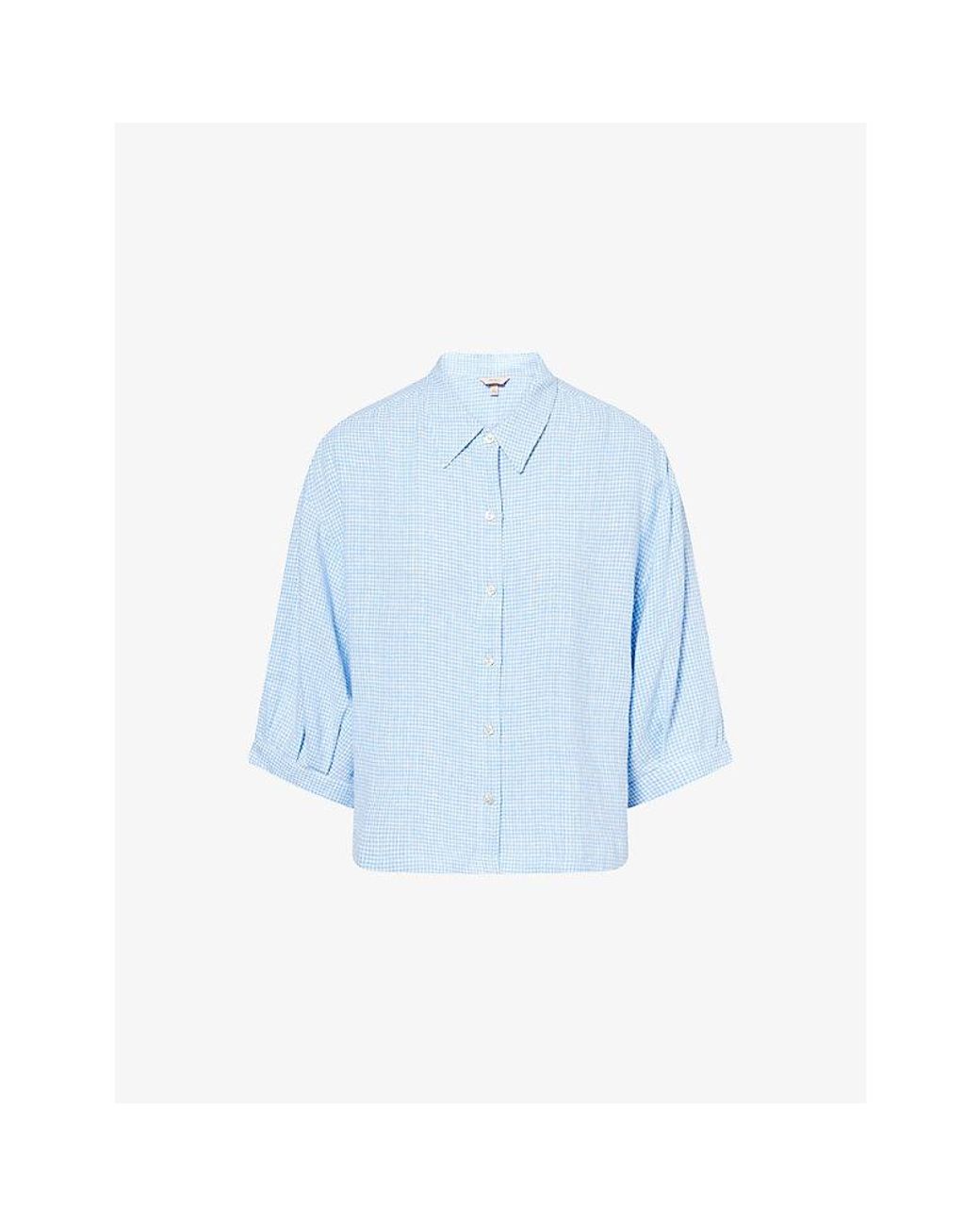 Eberjey Blue Relax-Sleeve Linen- Blend Top
