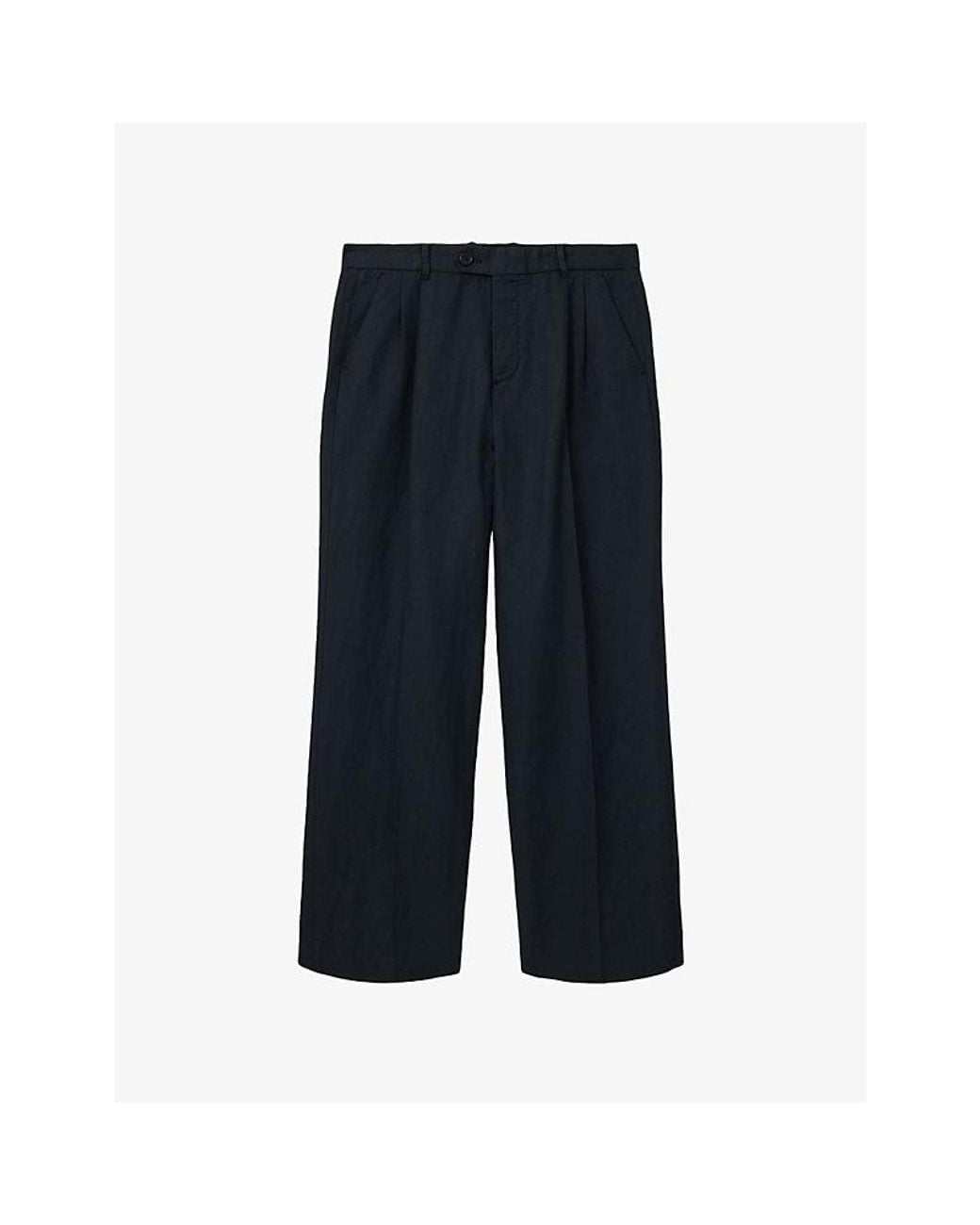 AllSaints Blue Roland Straight-Leg Cotton And Linen-Blend Trousers for men