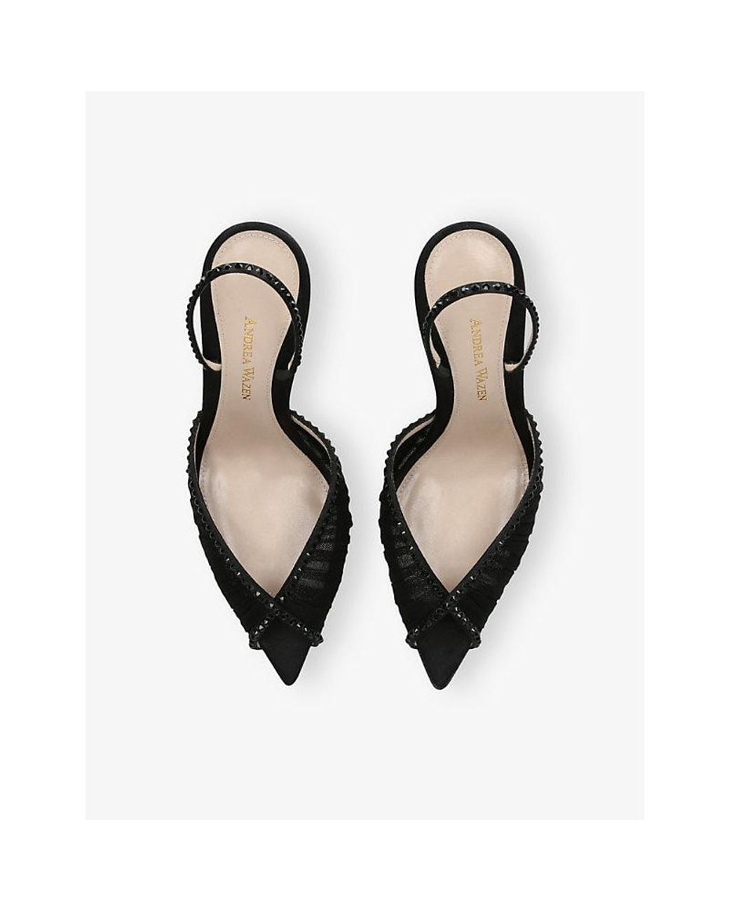 Andrea Wazen Black Katy 85 Mesh Heeled Slingbacks