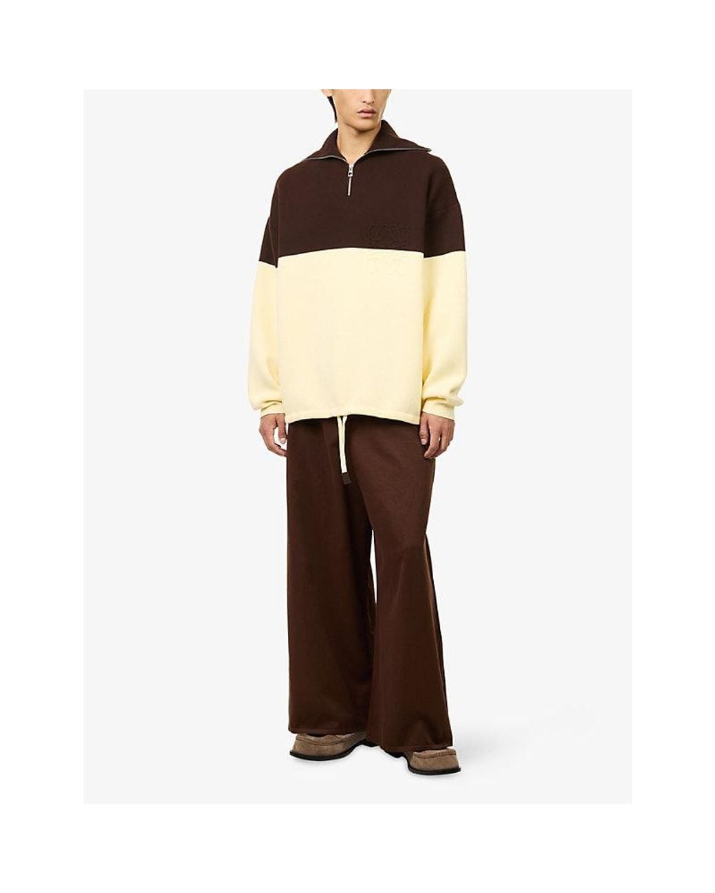 Loewe Brown Two-Tone Quarter-Zip Cotton-Blend Jumper for men
