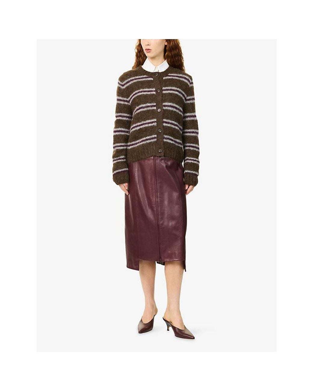 Jenni Kayne Brown Danes Crewneck Striped Alpaca And Wool Cardigan