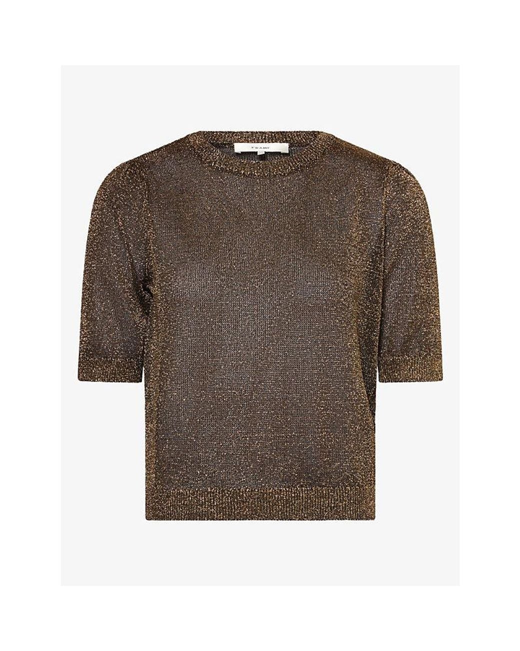 FRAME Brown Metallic Gathered Stretch-Knit Jumper