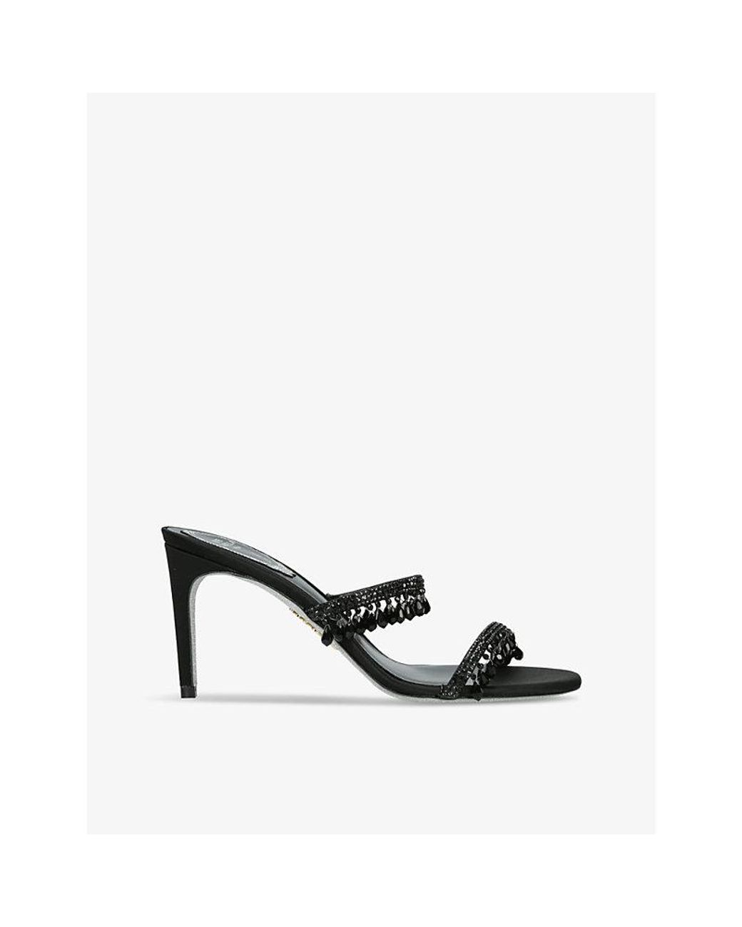 Rene Caovilla Black Chandelier 80 Crystal-Embellished Heeled Satin Sandals