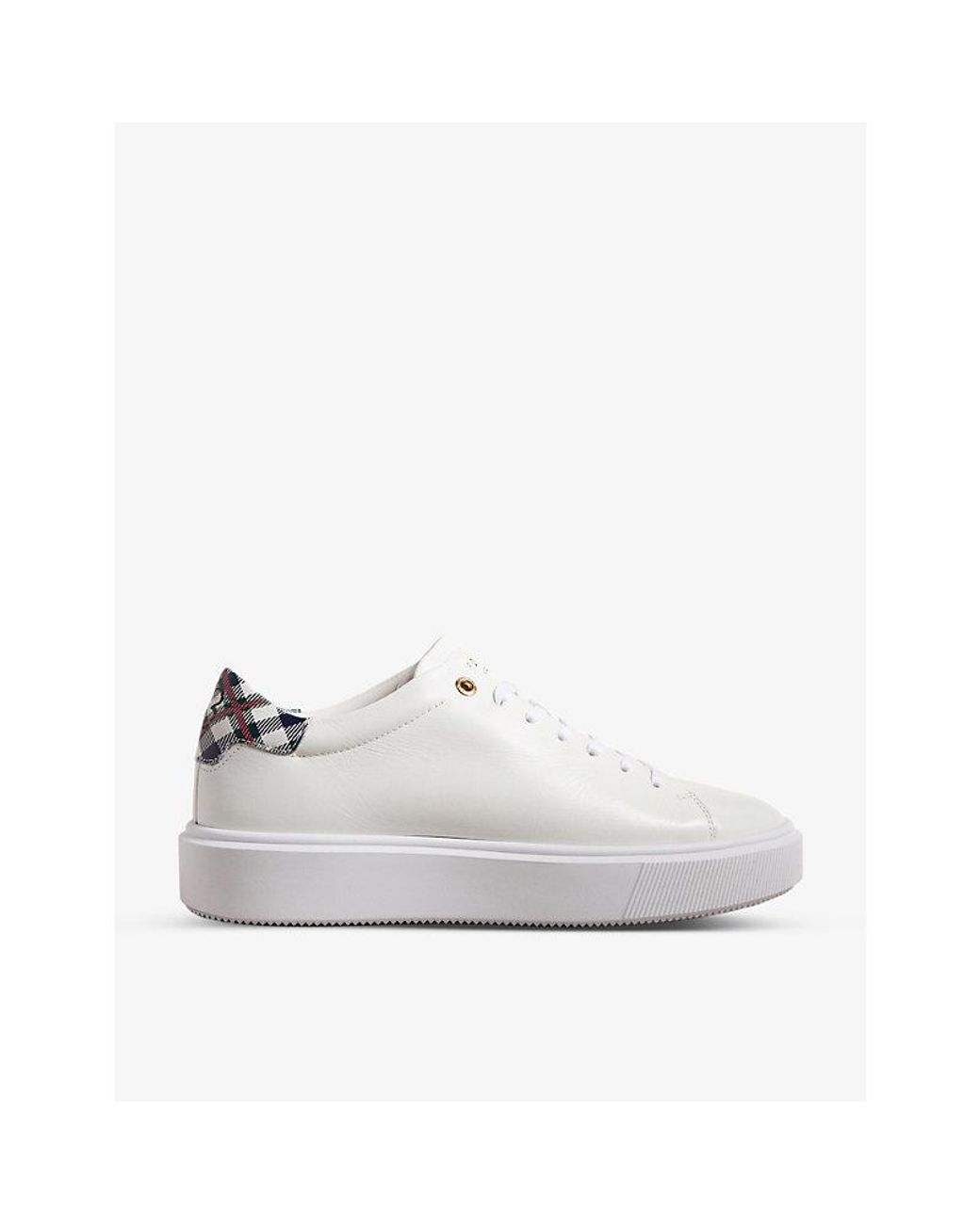 Ted Baker Filona Checked-heel Platform Leather Low-top Trainers in White Lyst