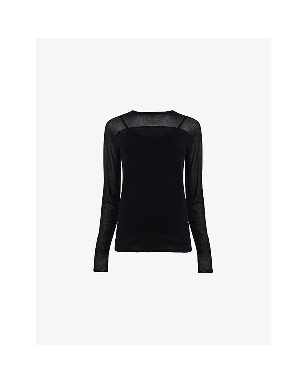 eem Black Opaque Round-Neck Sheer Cotton-Blend Top