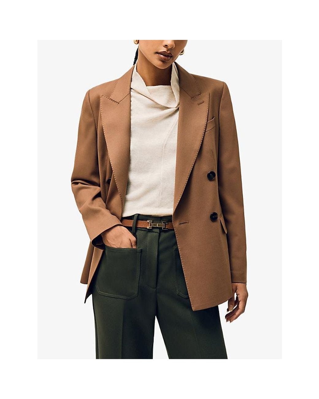 Reiss Brown Hayley Hinged-Buckle Leather Belt